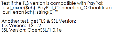 Test the TLS version is compatible with PayPal OK