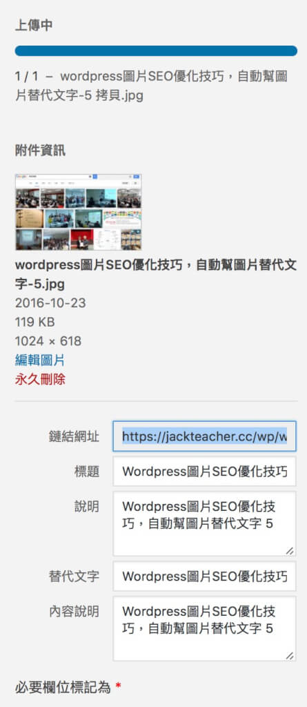 Wordpress圖片SEO優化技巧，自動幫圖片替代文字 6