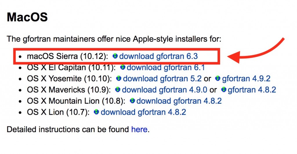 下載gfortran for macOS Sierra